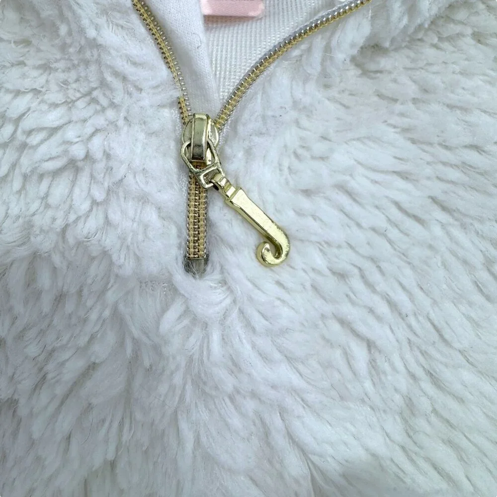 Juicy Couture White Faux Fur Hoodie Toddler Girl 2T Cat Face Kangaroo Pocket‎